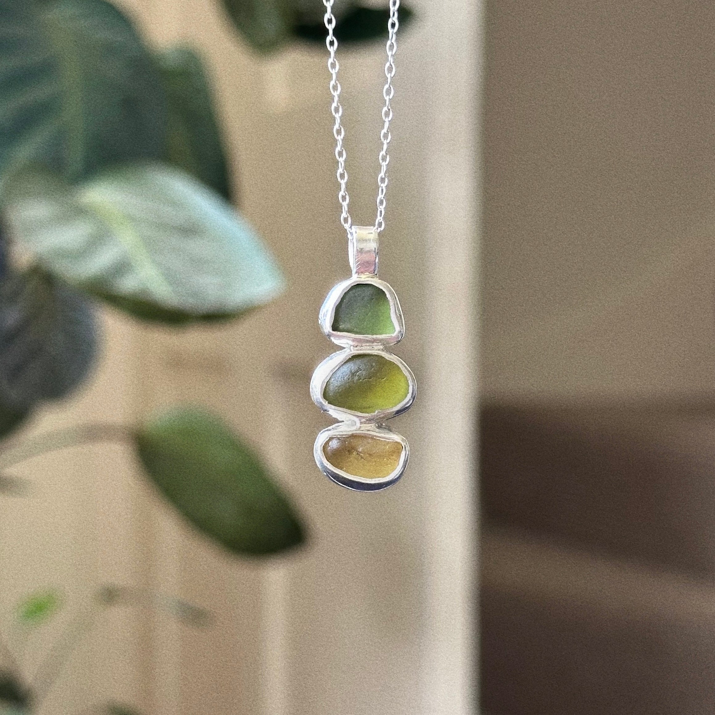 Triple sea glass pendant No. 1