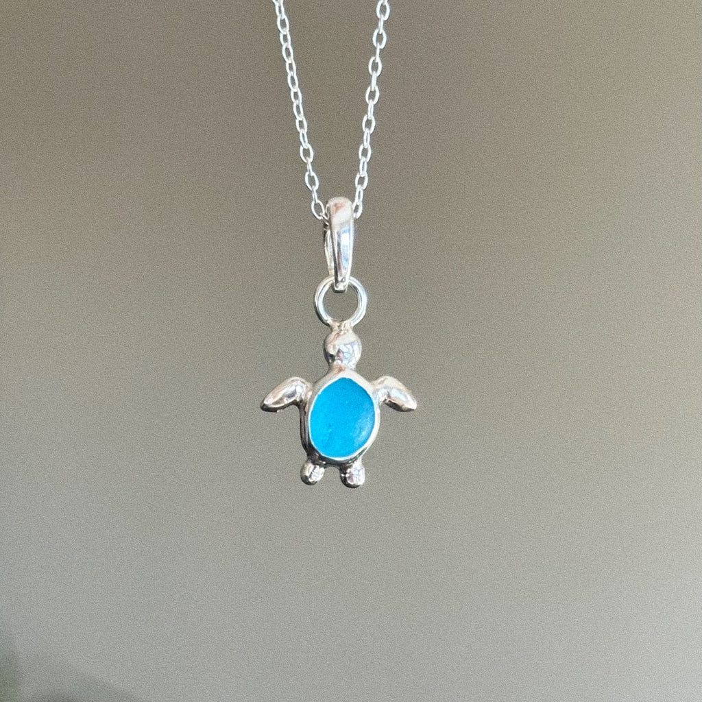 Sea glass turtle charm + chain