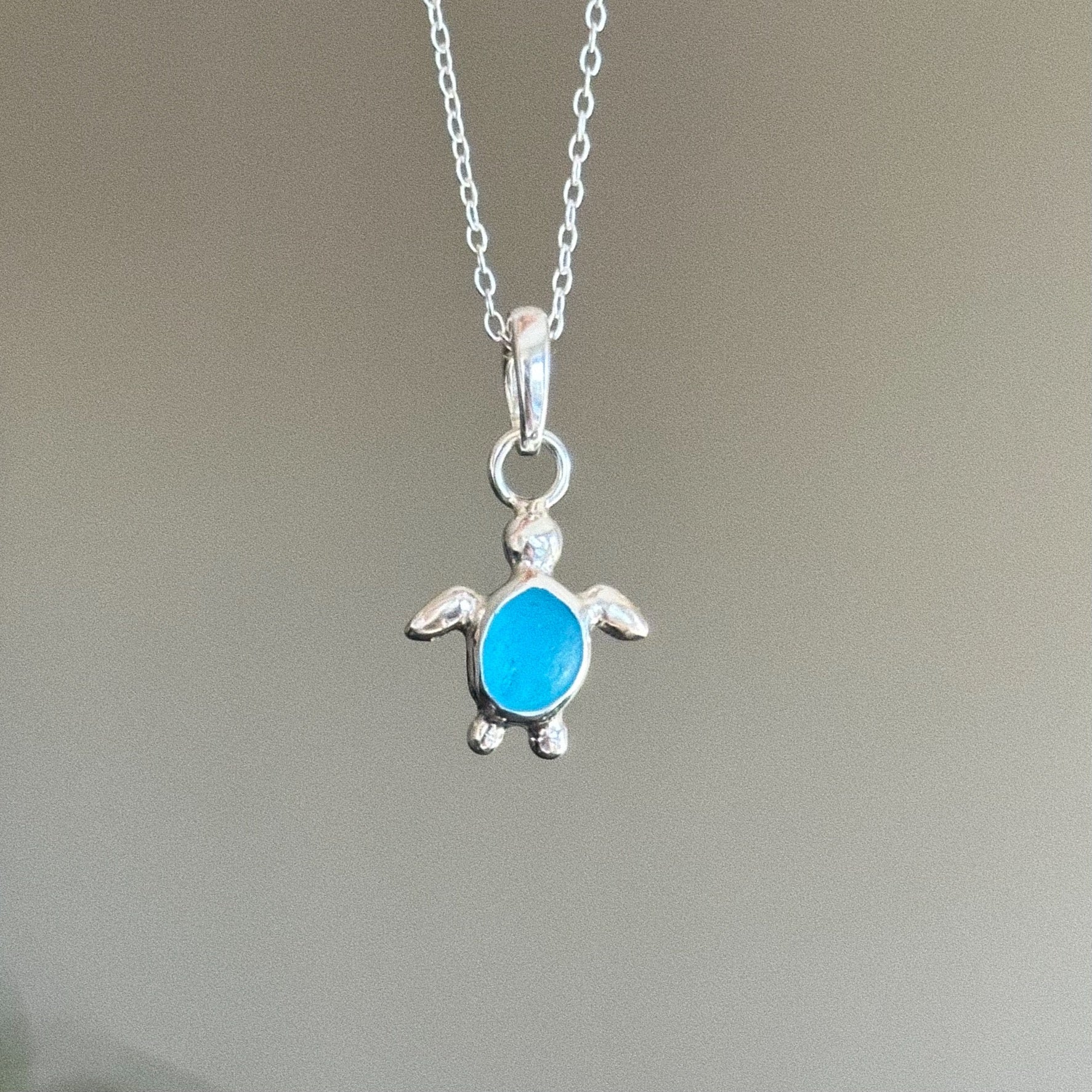 Sea glass turtle charm + chain