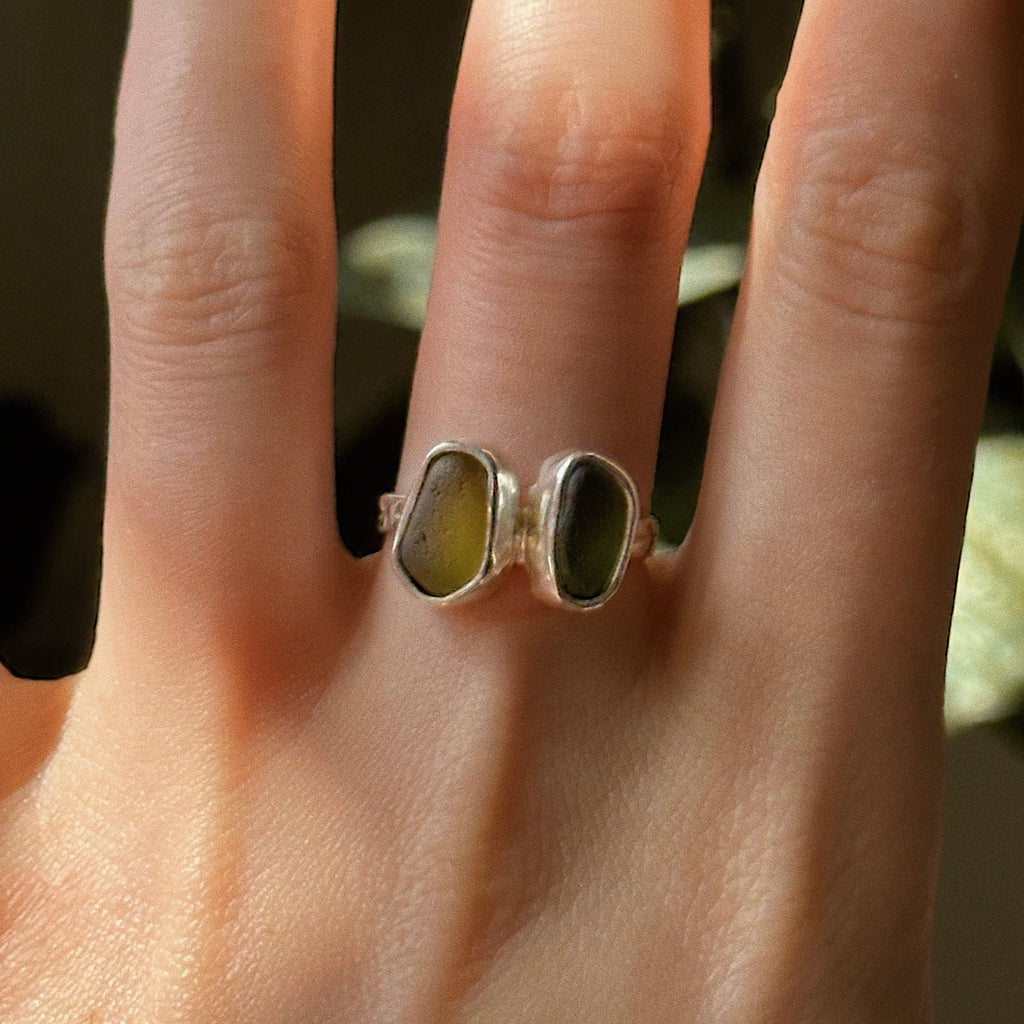 Double sea glass ring No. 1 ~ UK P / US 7.5