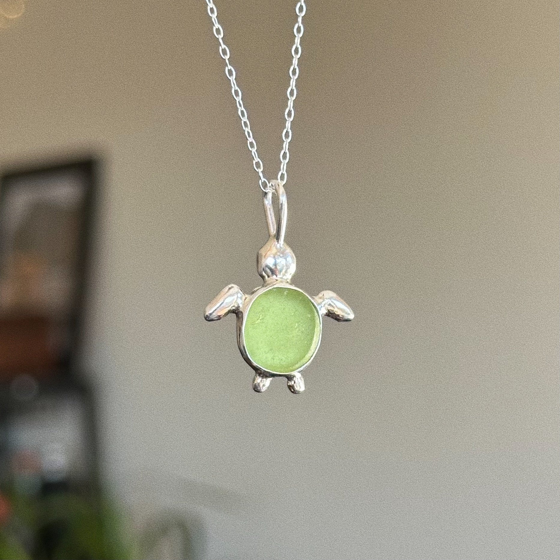 Sea glass turtle + chain