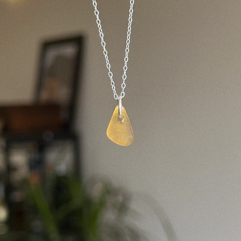 Mini simple sea glass pendant + chain