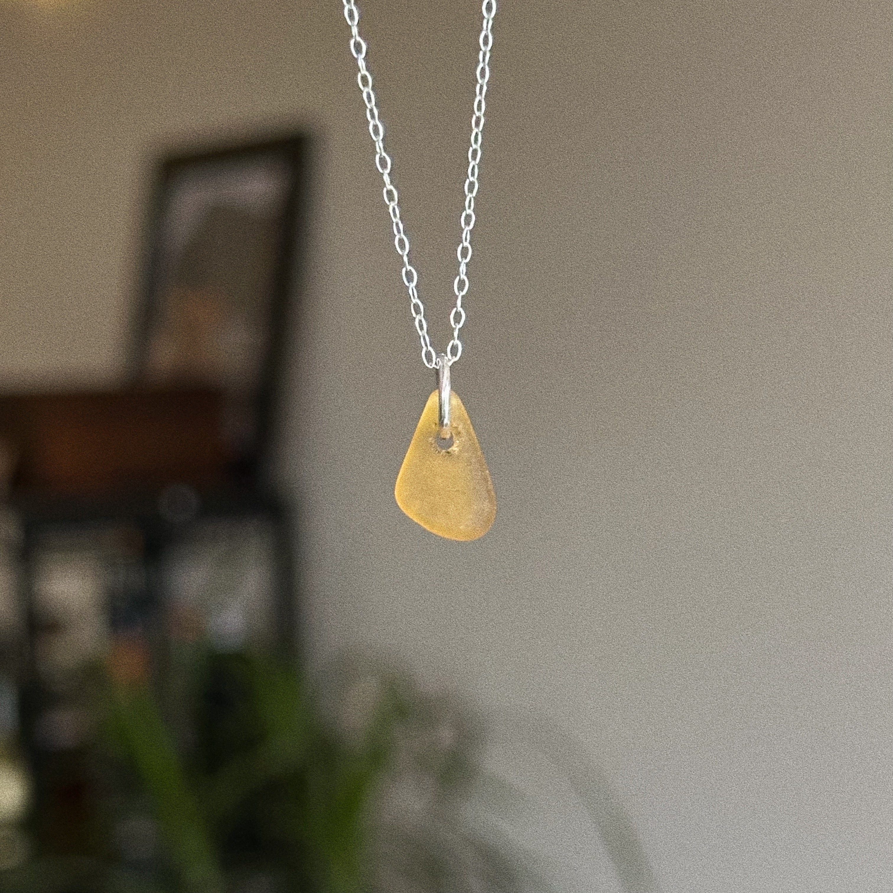 Mini simple sea glass pendant + chain