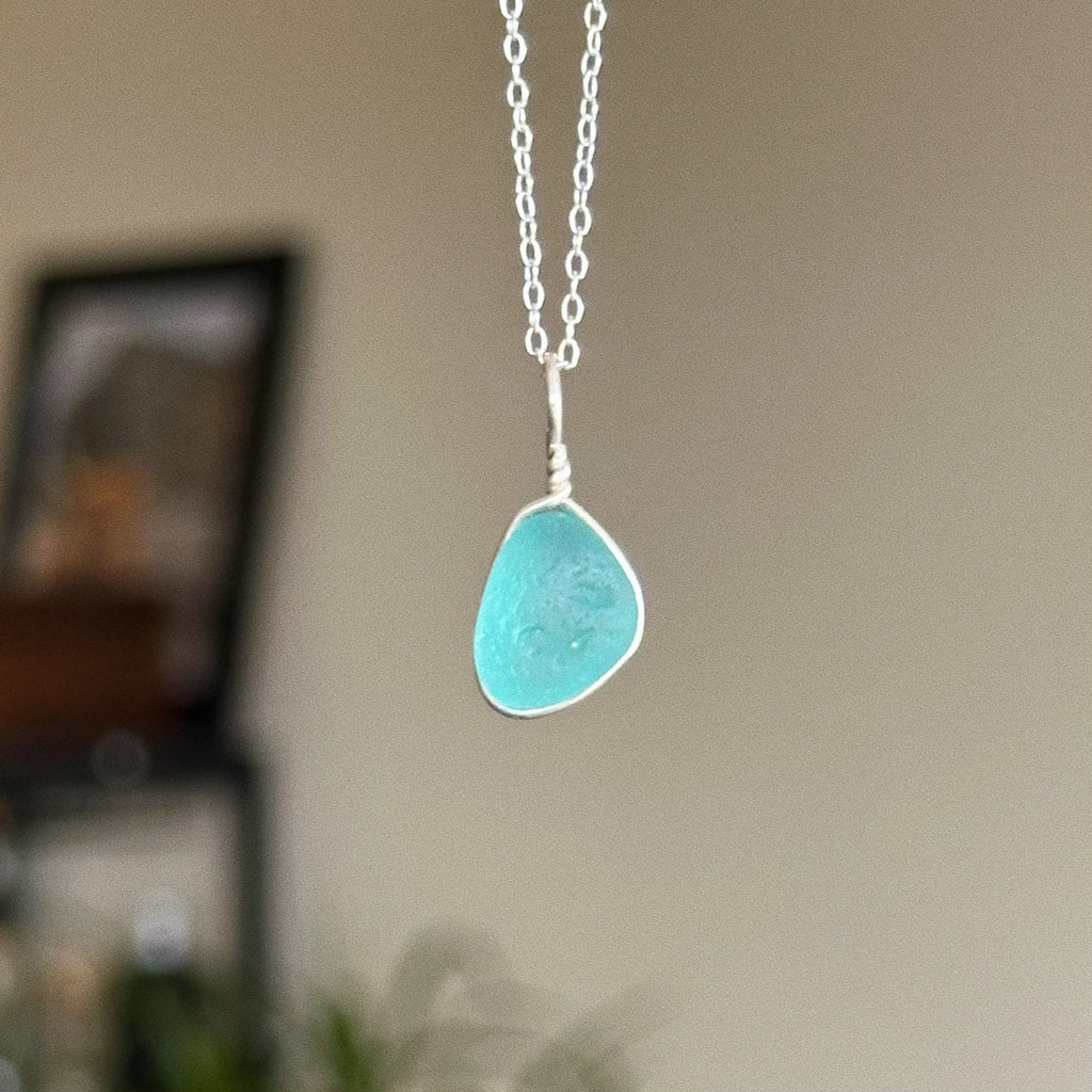 Sea glass wire wrap pendant