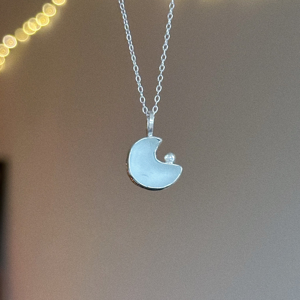 Sea glass moon pendant + necklace