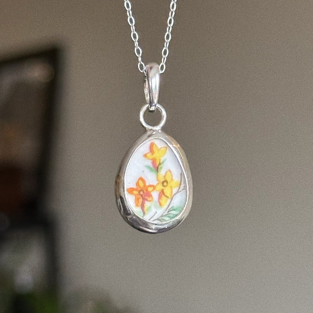 Vintage pottery charm + chain