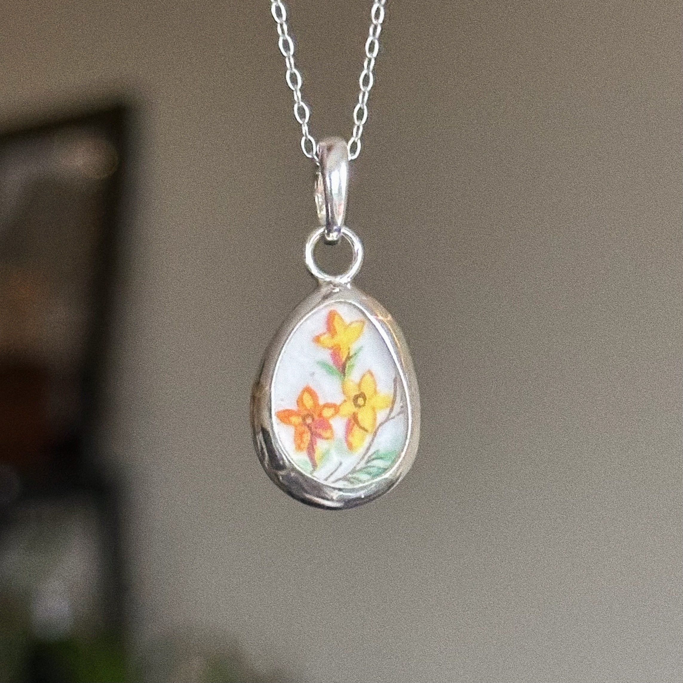 Vintage pottery charm + chain