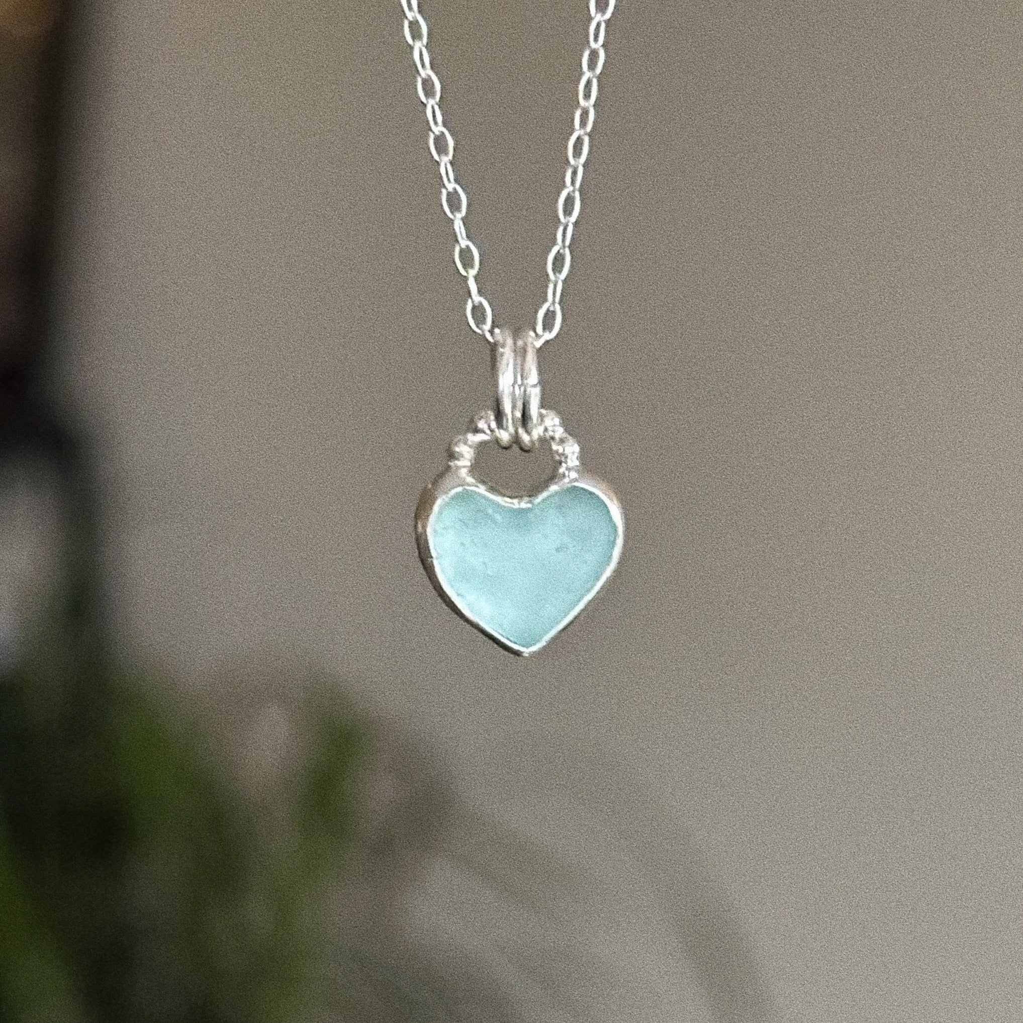 Sea glass heart necklace + chain