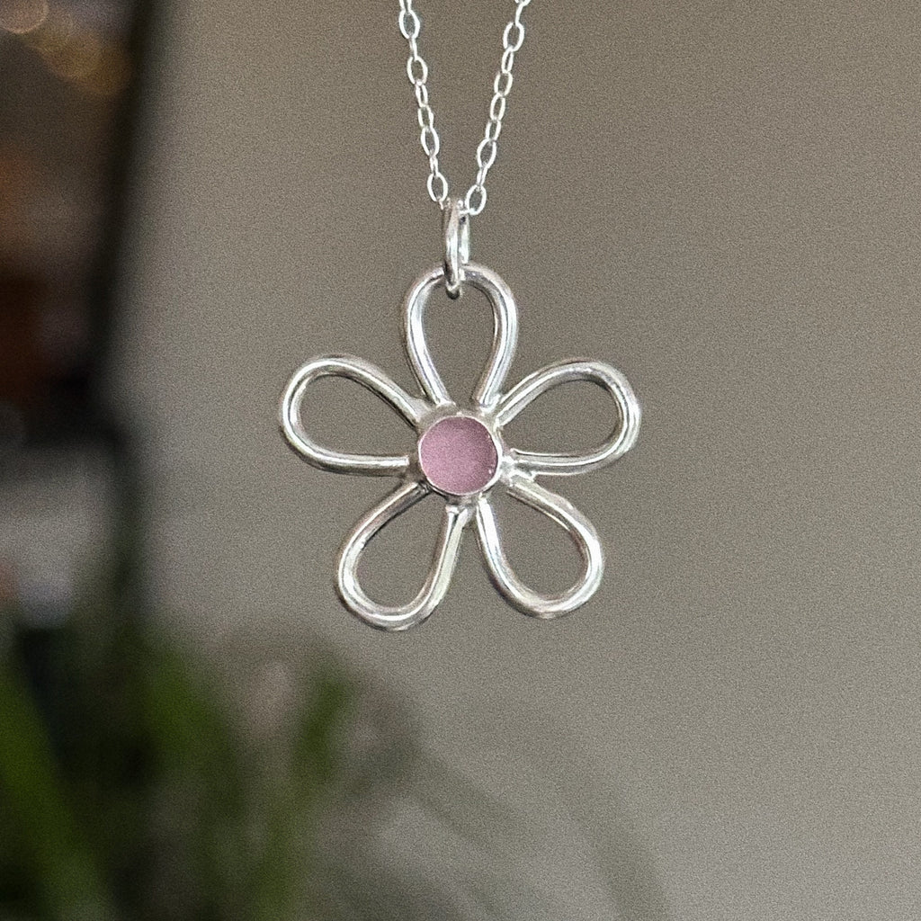 Large sea glass flower + chain