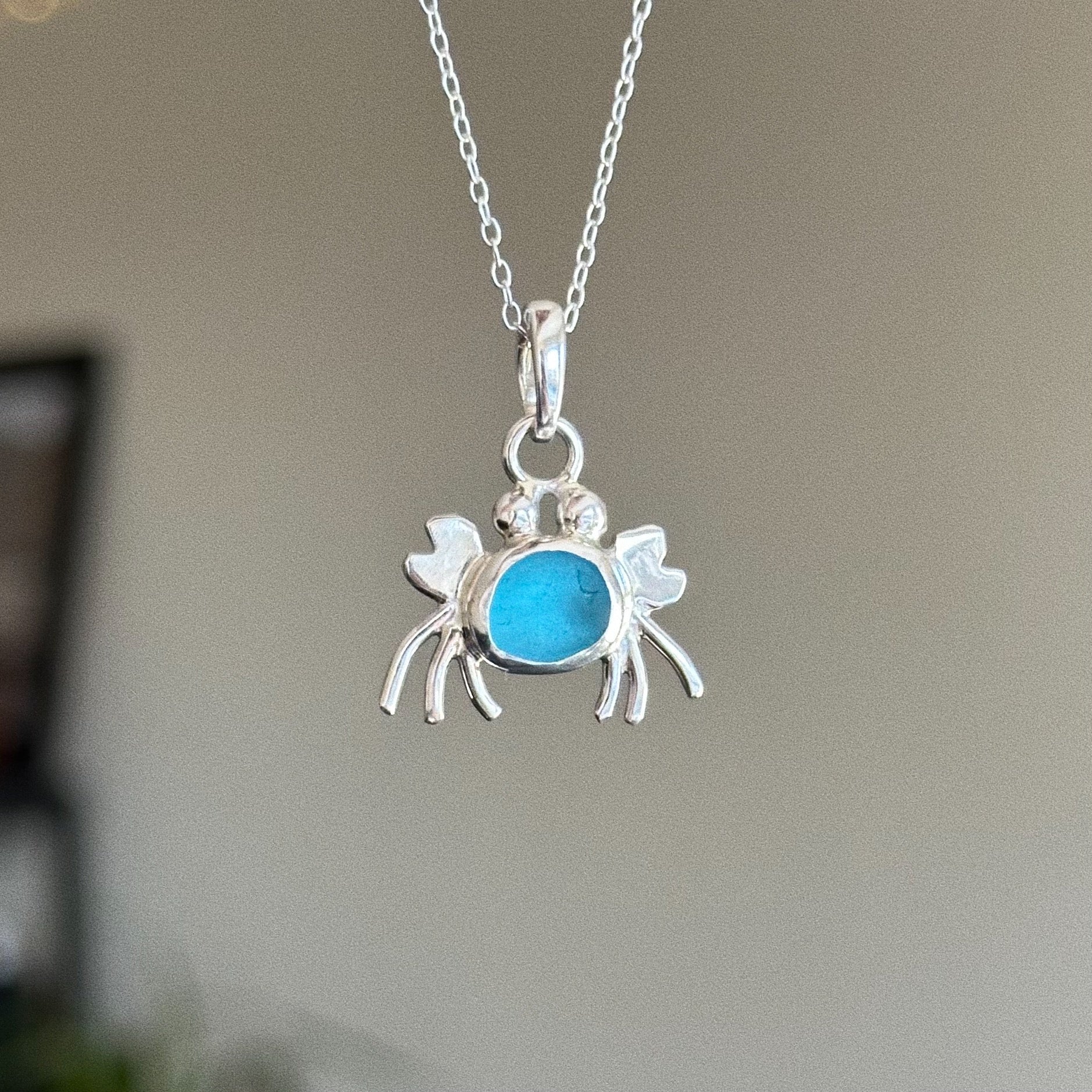 Sea glass crab charm + chain