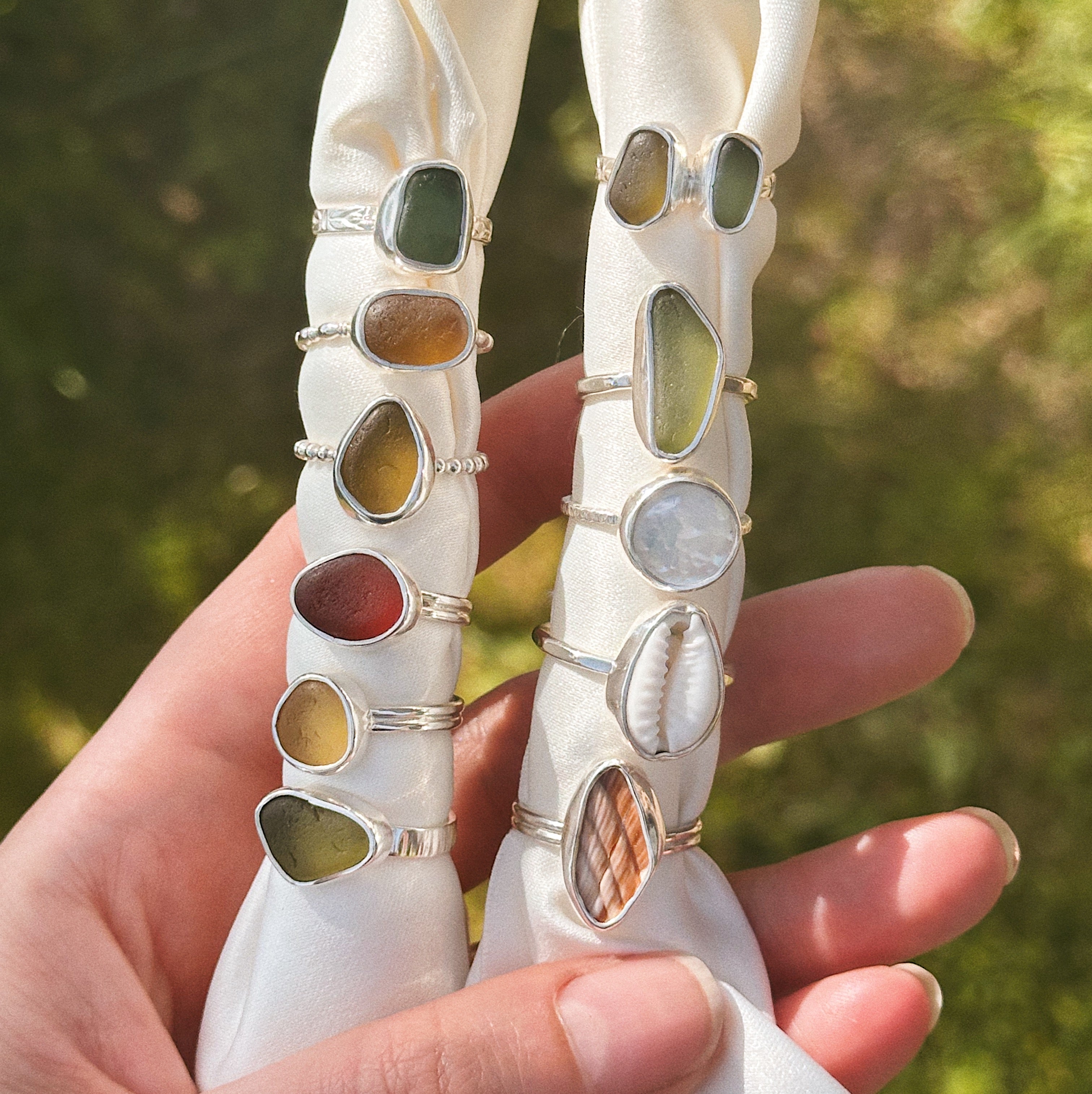 Double sea glass ring No. 1 ~ UK P / US 7.5