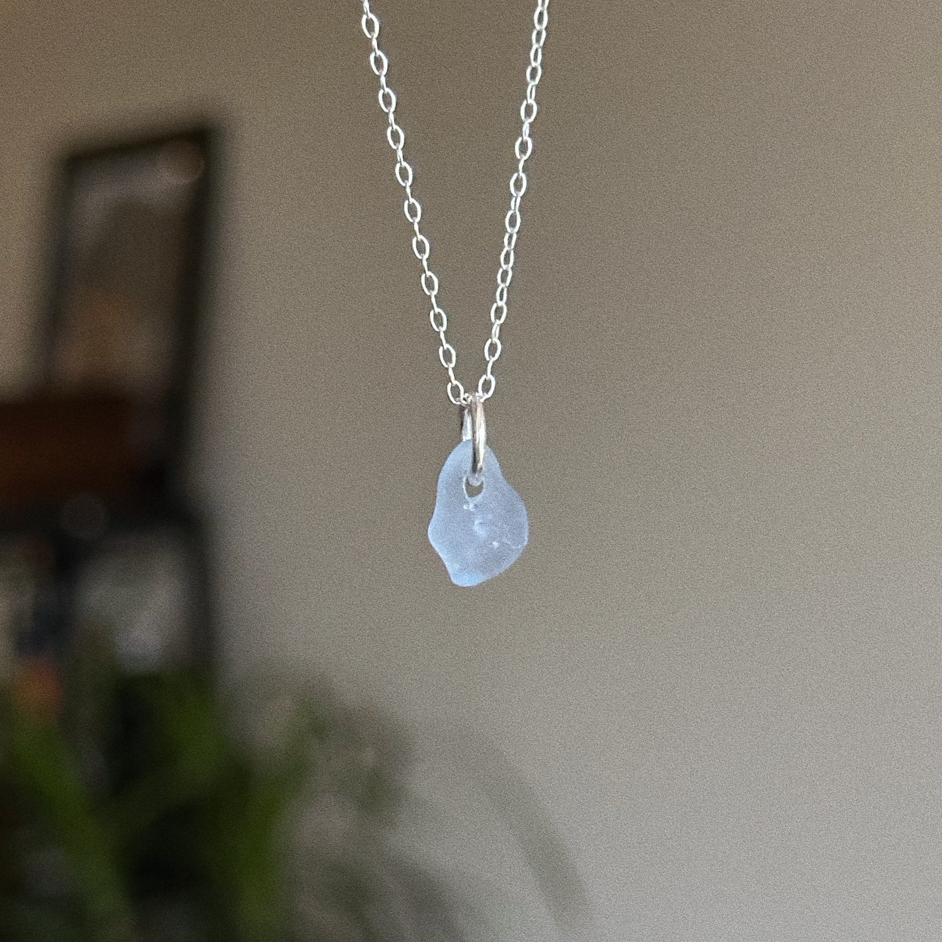 Mini simple sea glass pendant + chain