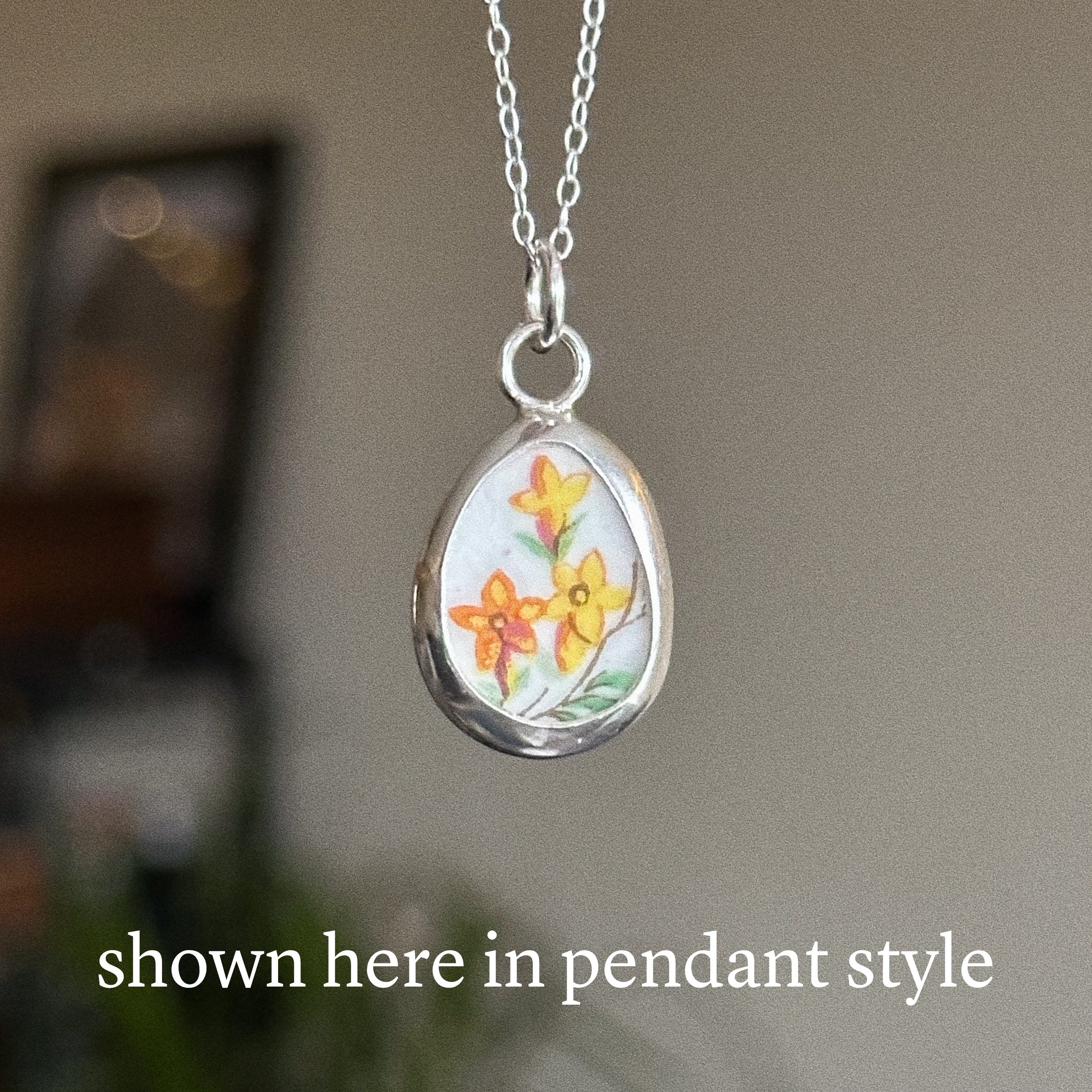 Vintage pottery charm + chain