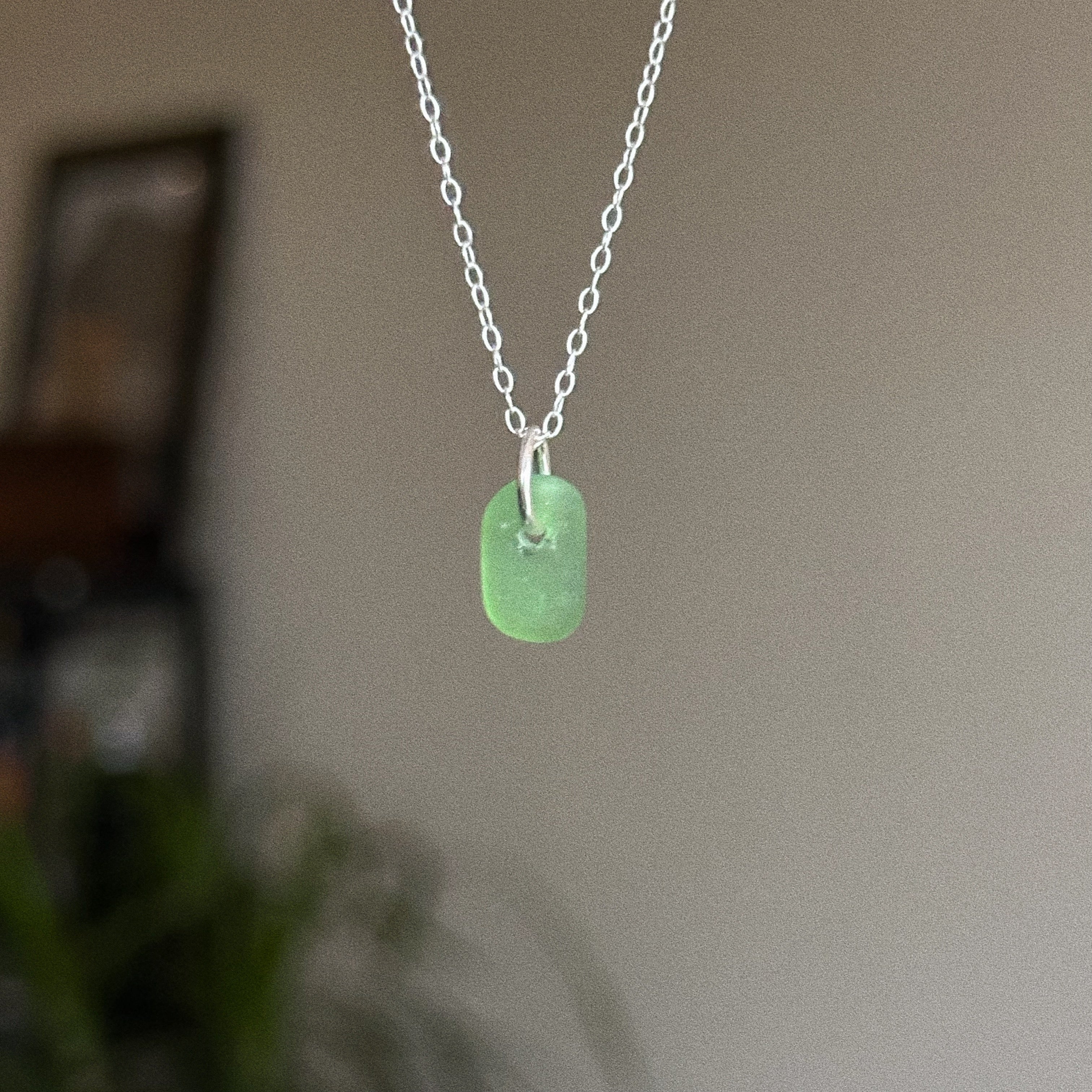 Mini simple sea glass pendant + chain
