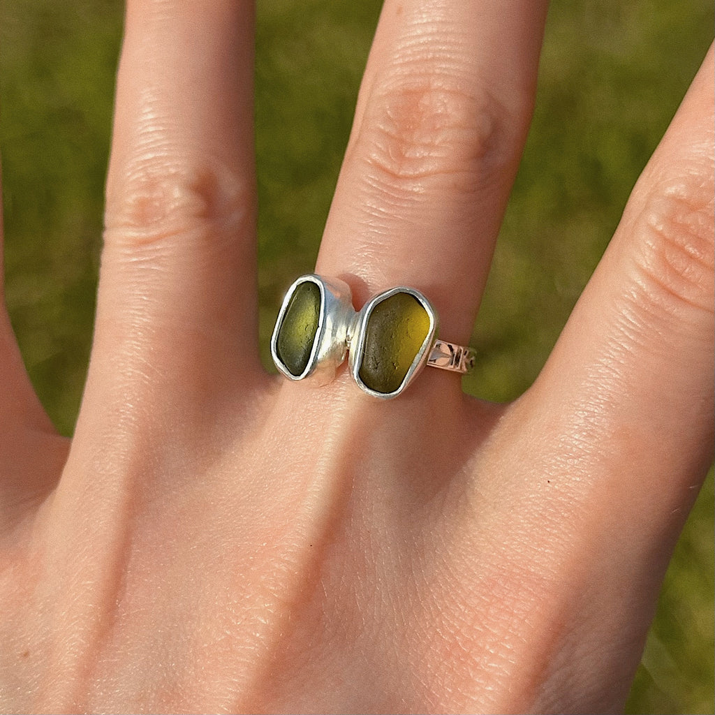 Double sea glass ring No. 1 ~ UK P / US 7.5