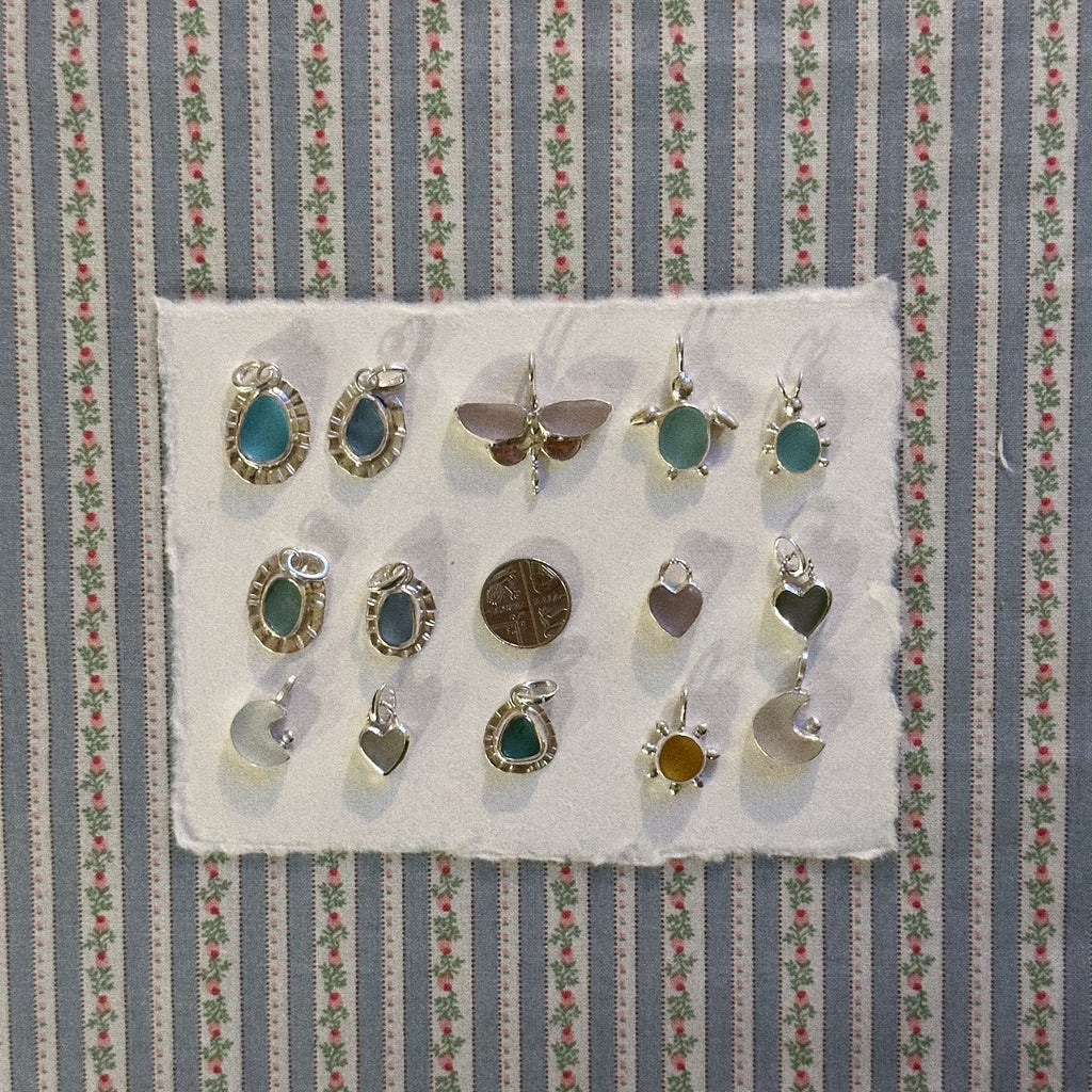 Sea glass moon pendant + necklace