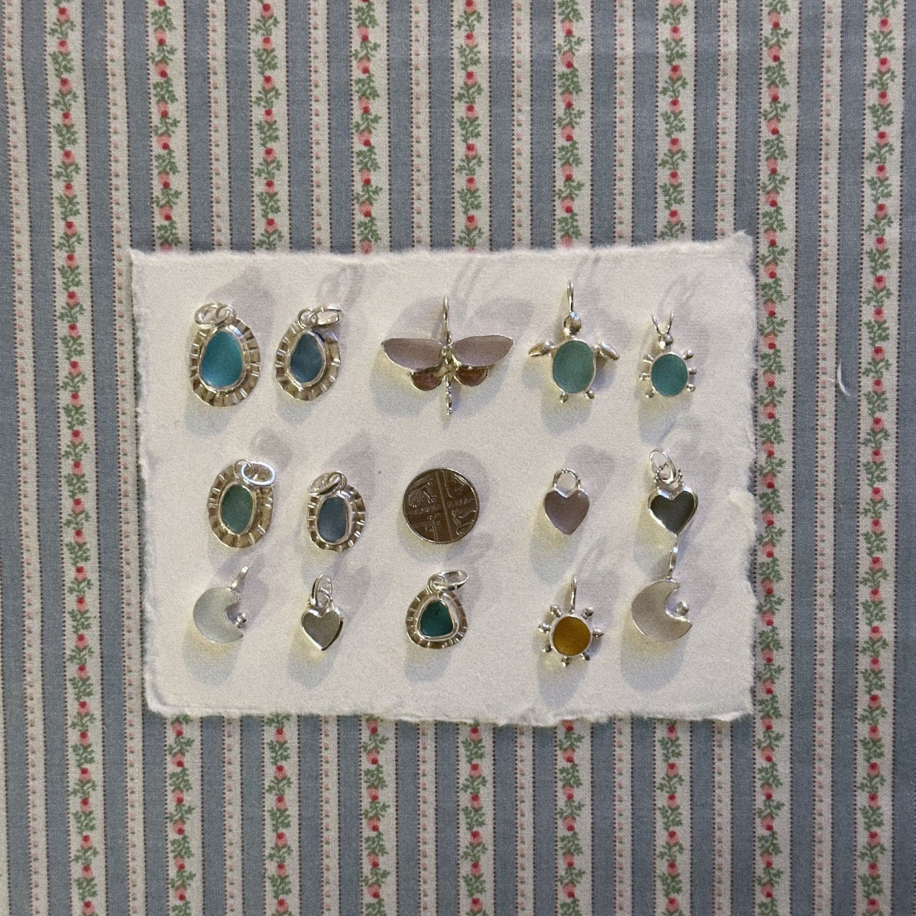 Sea glass moon pendant + necklace