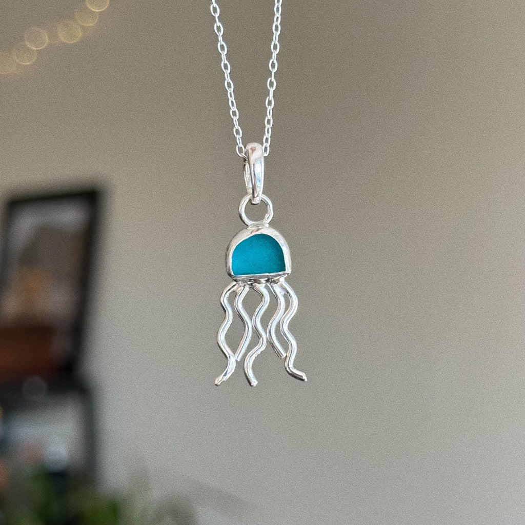 Sea glass jellyfish charm + chain