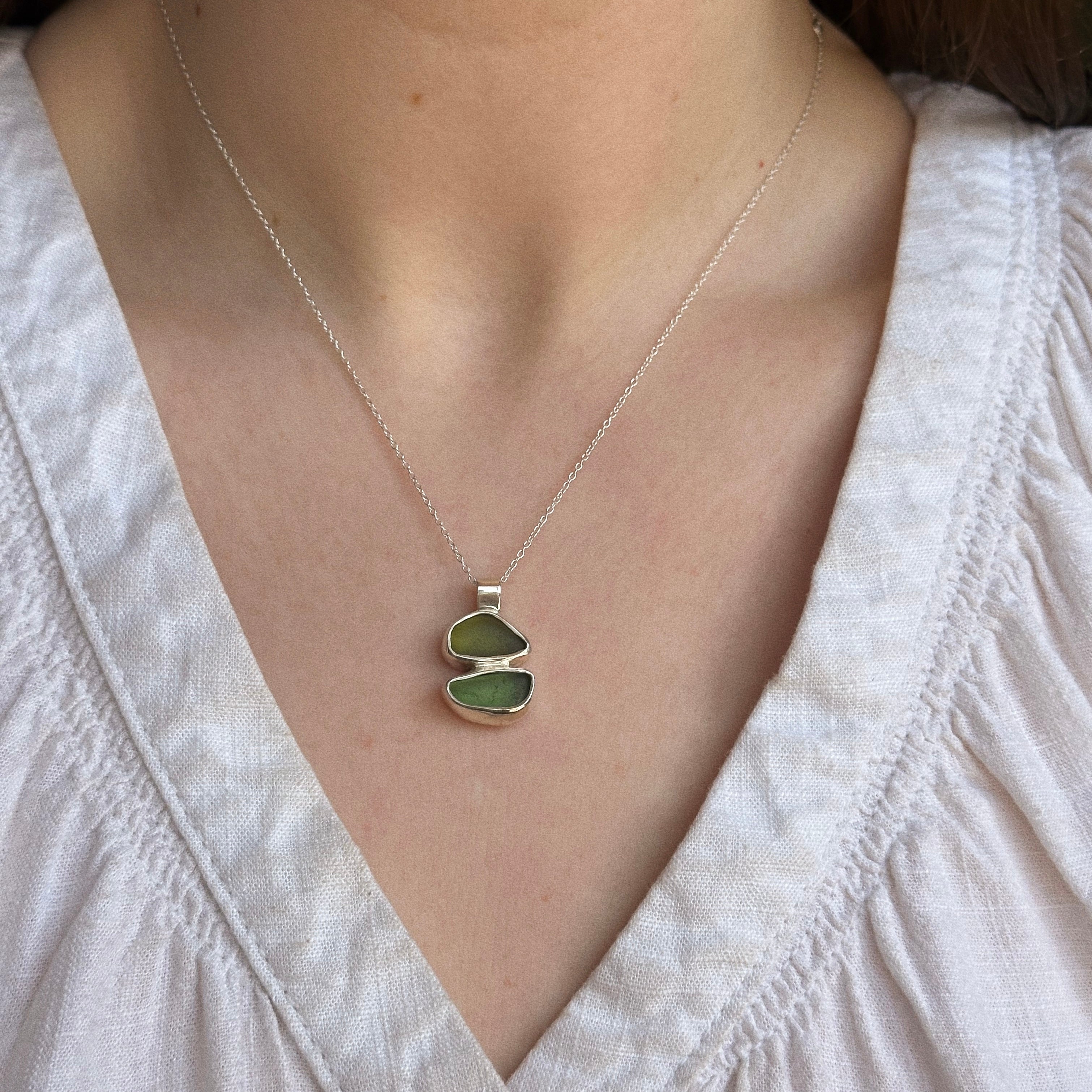 Double sea glass pendant No. 1
