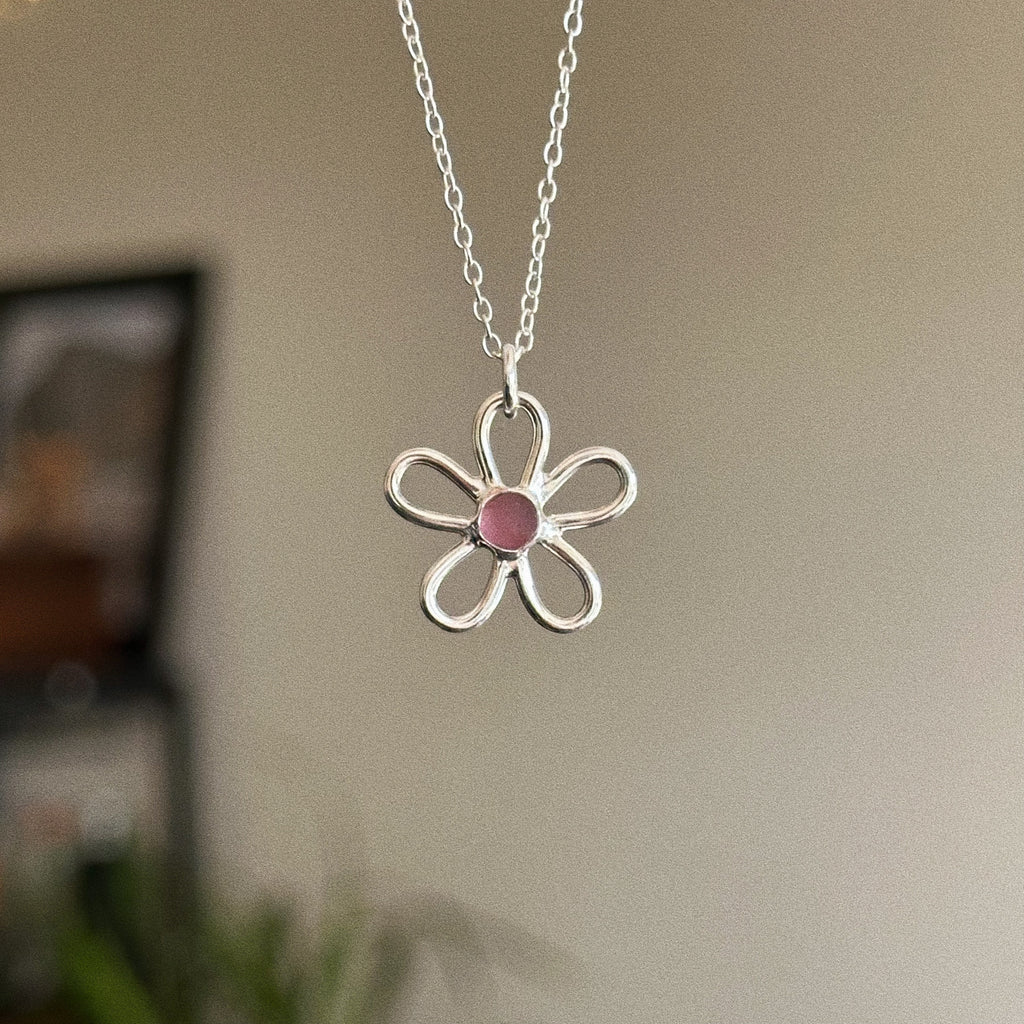 Classic sea glass flower + chain