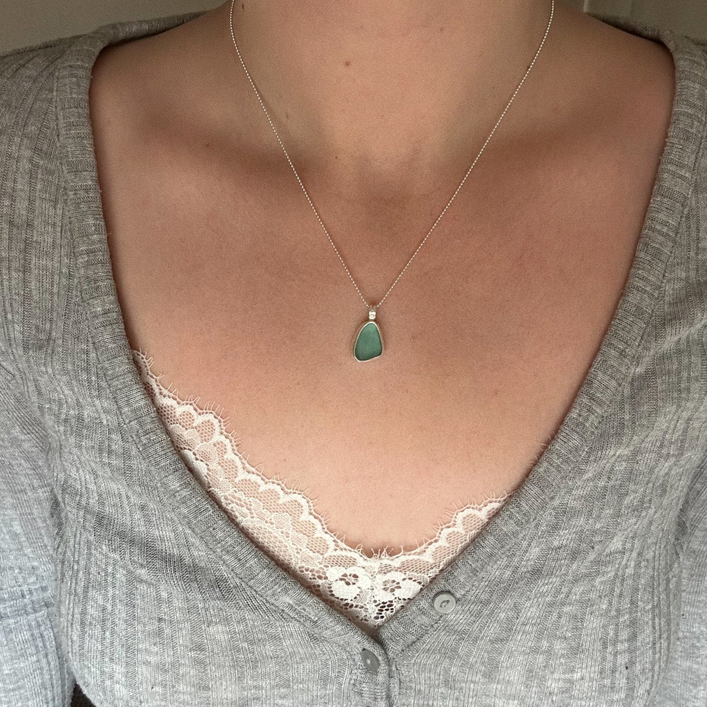 Artefact sea glass necklace with whale shark emblem No. 11