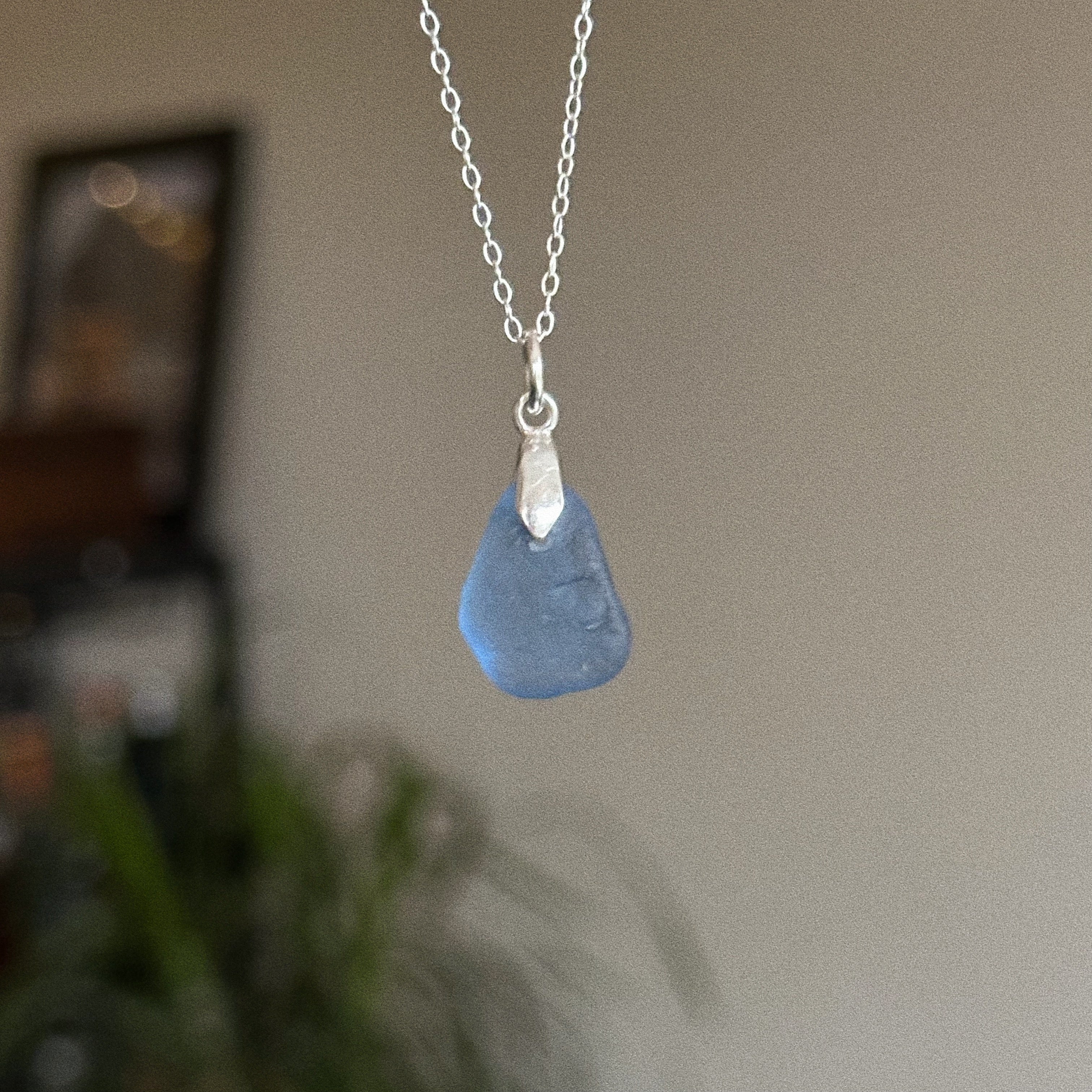 Simple sea glass pendant + chain