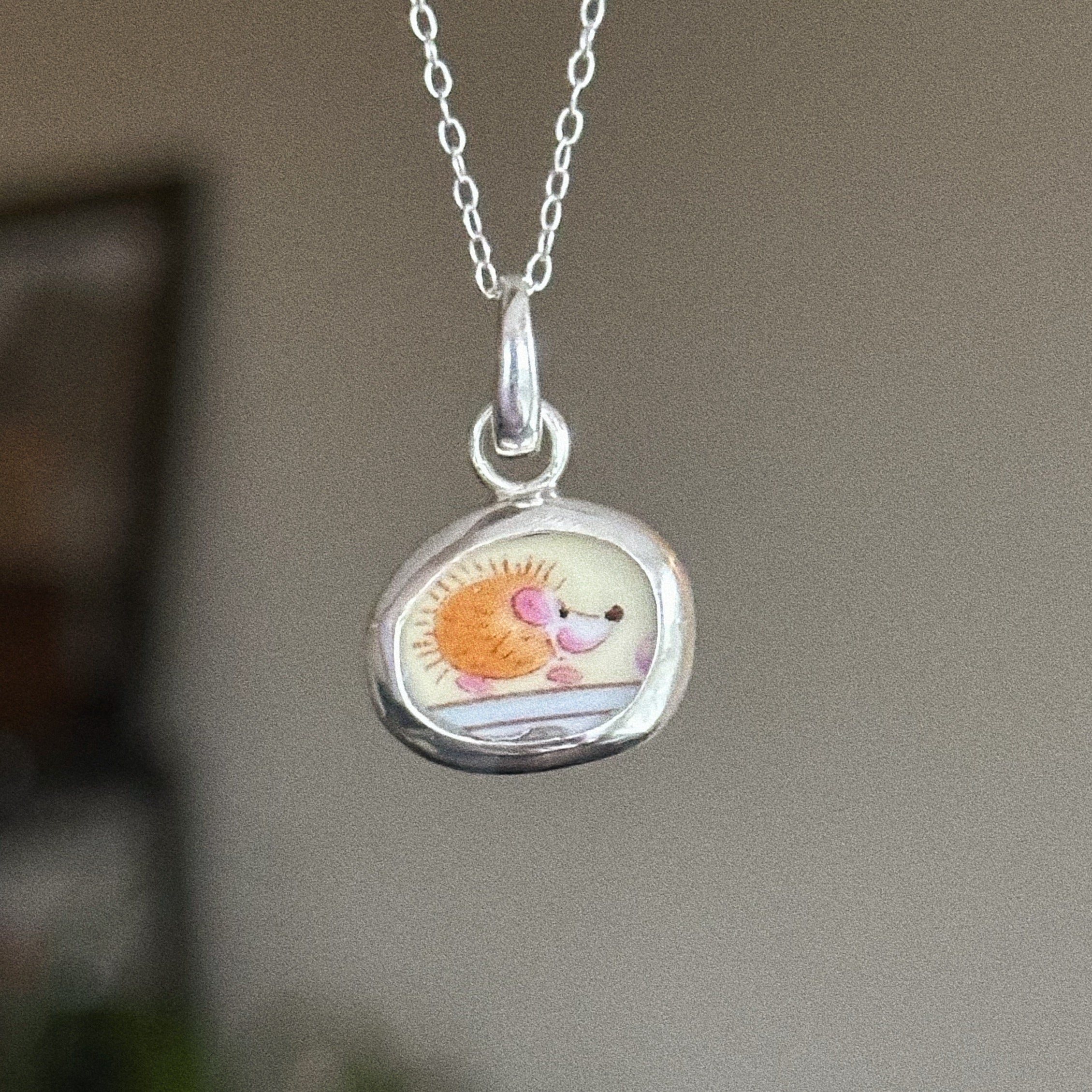 Vintage pottery charm + chain