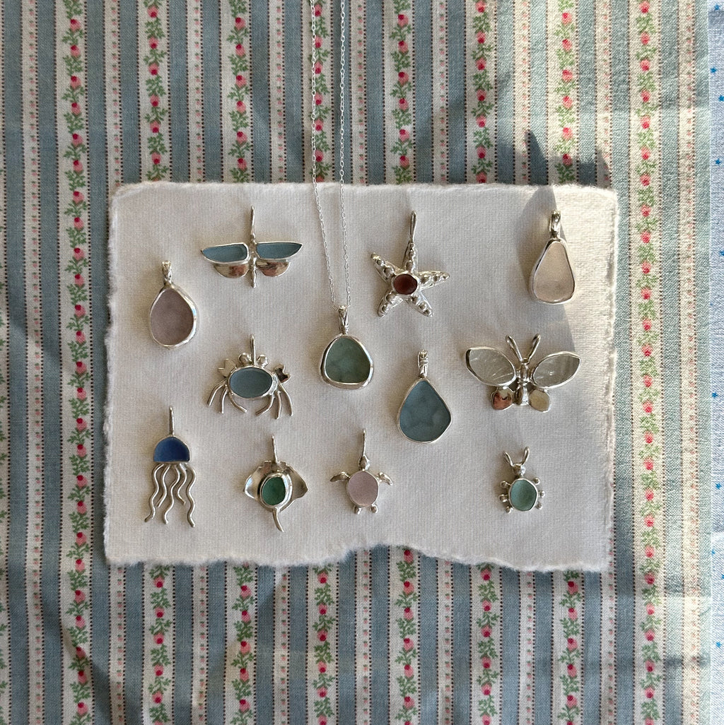 Sea glass star pendant + necklace