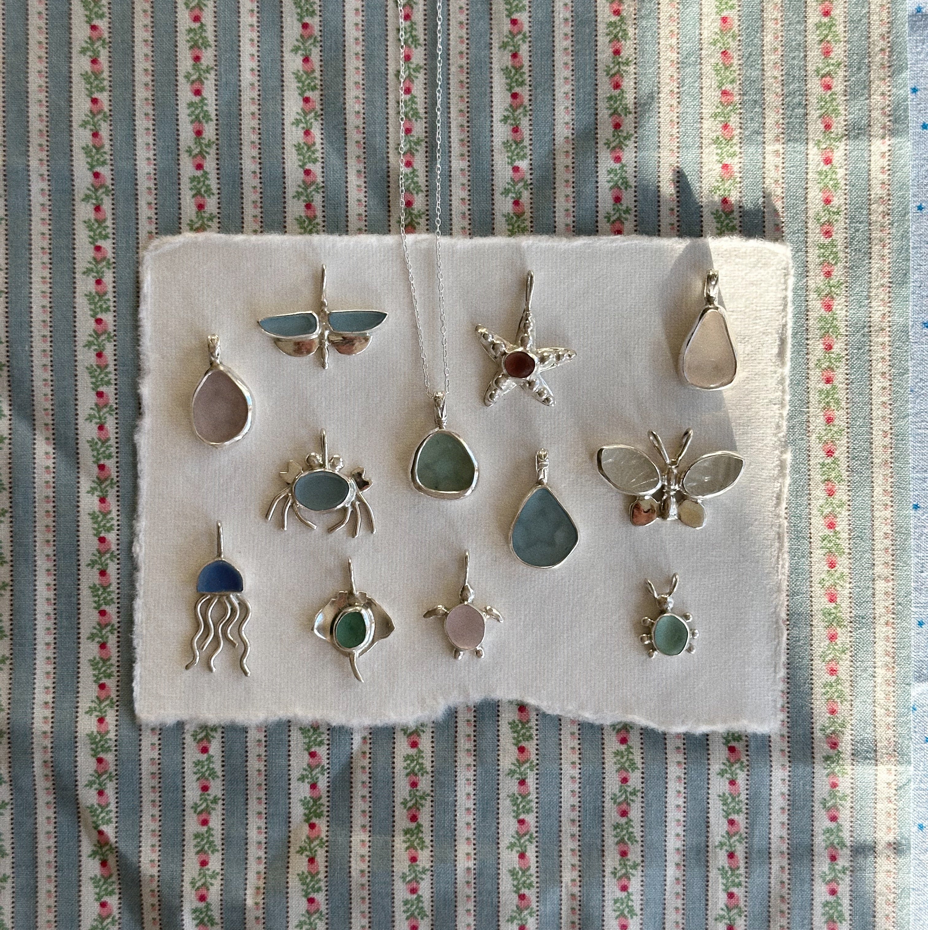 Sea glass star pendant + necklace