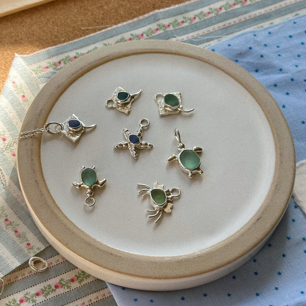 Sea glass turtle charm